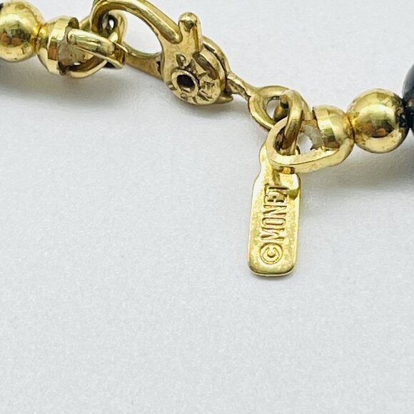 Vintage Monet Black Bead Necklace Signed - Picture 5 of 10
